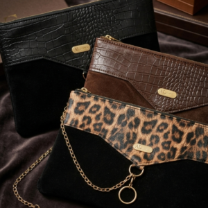 Suede Clutch with Leather
