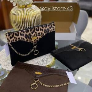 Suede Clutch with Leather